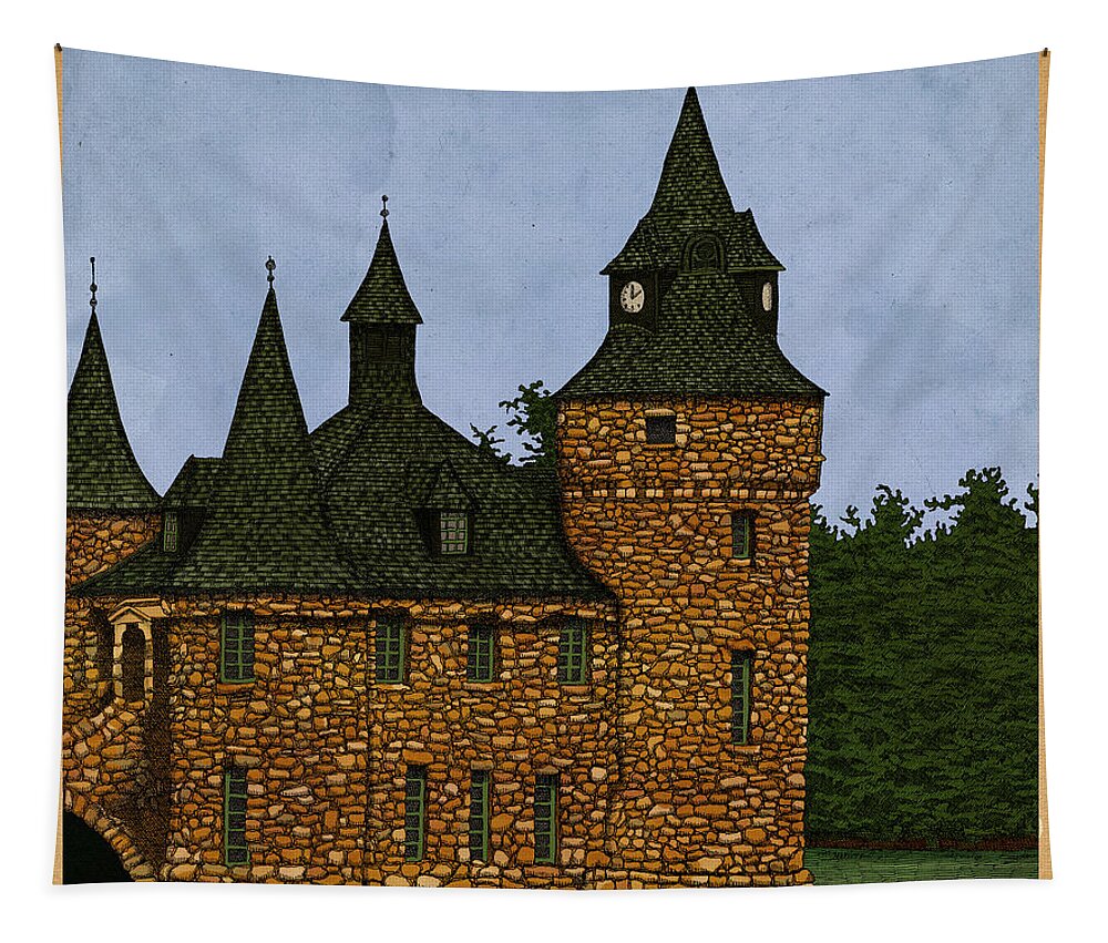 Castle River Architecture Tapestry featuring the drawing Jethro's Castle by Meg Shearer