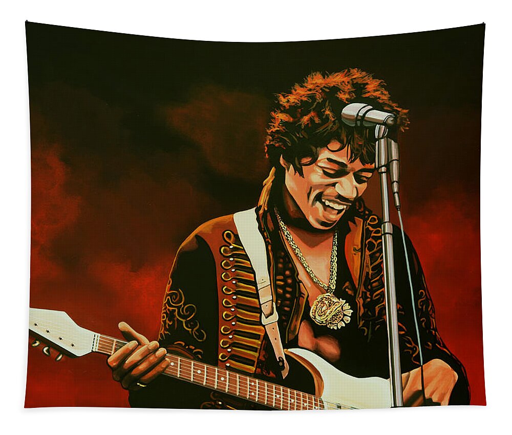 Jimi Hendrix Tapestry featuring the painting Jimi Hendrix Painting by Paul Meijering
