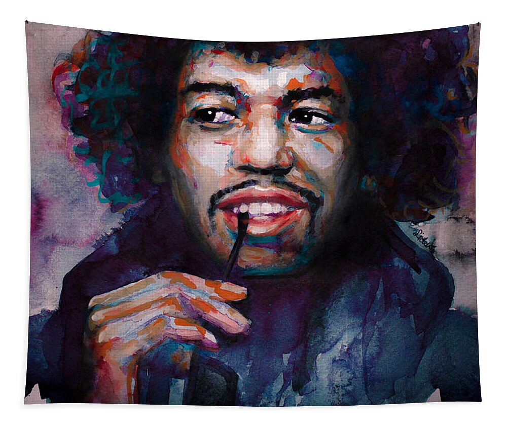 Jimi Hendrix Tapestry featuring the painting Jimi Hendrix watercolor by Laur Iduc