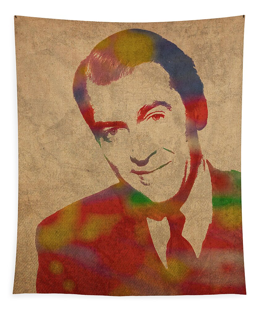 Jimmy Tapestry featuring the mixed media Jimmy Stewart Watercolor Portrait on Worn Distressed Canvas by Design Turnpike