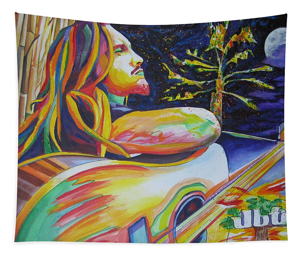 John Butler Trio Tapestry featuring the painting John Butler and Moon by Joshua Morton