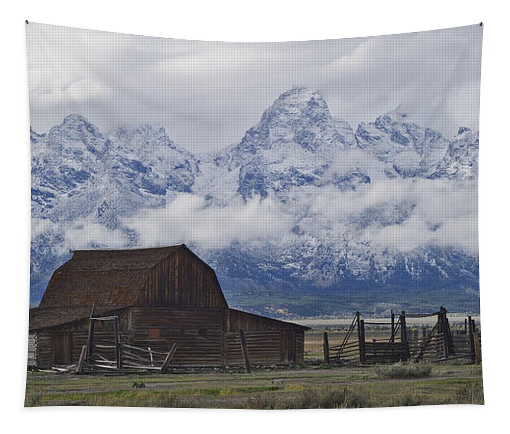 North Tapestry featuring the photograph John Moulton Barn Grand Teton National Park Wyoming by Gary Langley
