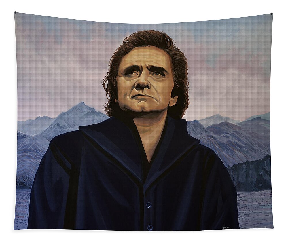 Johnny Cash Tapestry featuring the painting Johnny Cash Painting by Paul Meijering