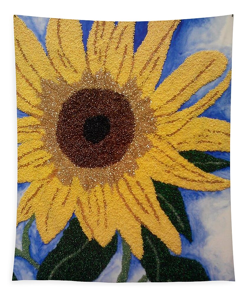 Czech Glass Beads Tapestry featuring the painting Joshua's Sunflower by Pamela Henry