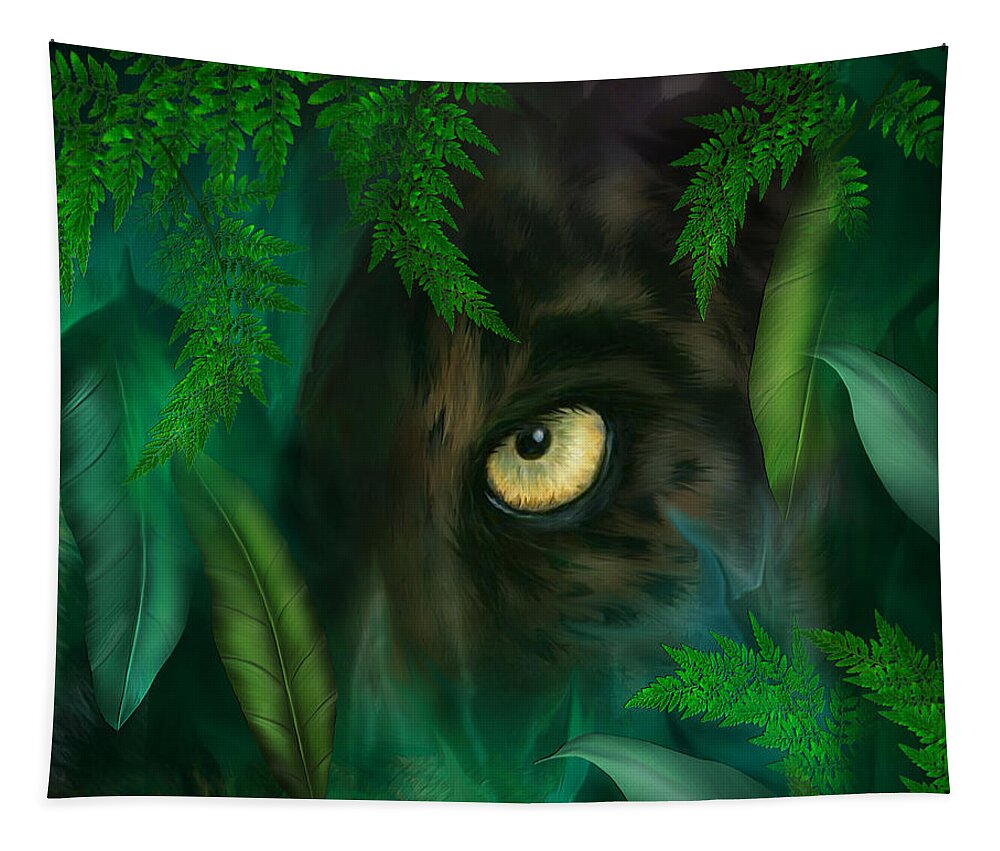 Panther Tapestry featuring the mixed media Jungle Eyes - Panther by Carol Cavalaris