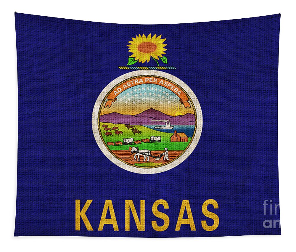 Kansas Tapestry featuring the painting Kansas state flag by Pixel Chimp