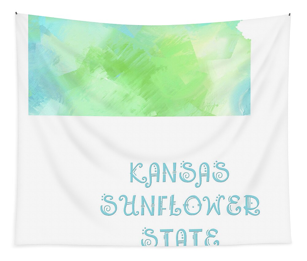Andee Design Tapestry featuring the digital art Kansas - Sunflower State - Map - State Phrase - Geology by Andee Design