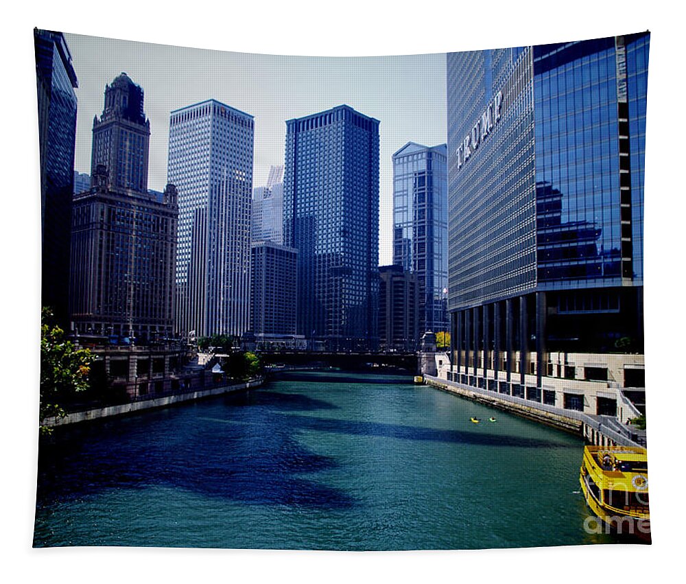 Usa Tapestry featuring the photograph Kayaks on the Chicago River by Frank J Casella