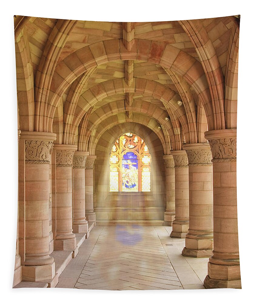 Architecture Tapestry featuring the photograph Kelso Abbey stained glass by Sue Leonard