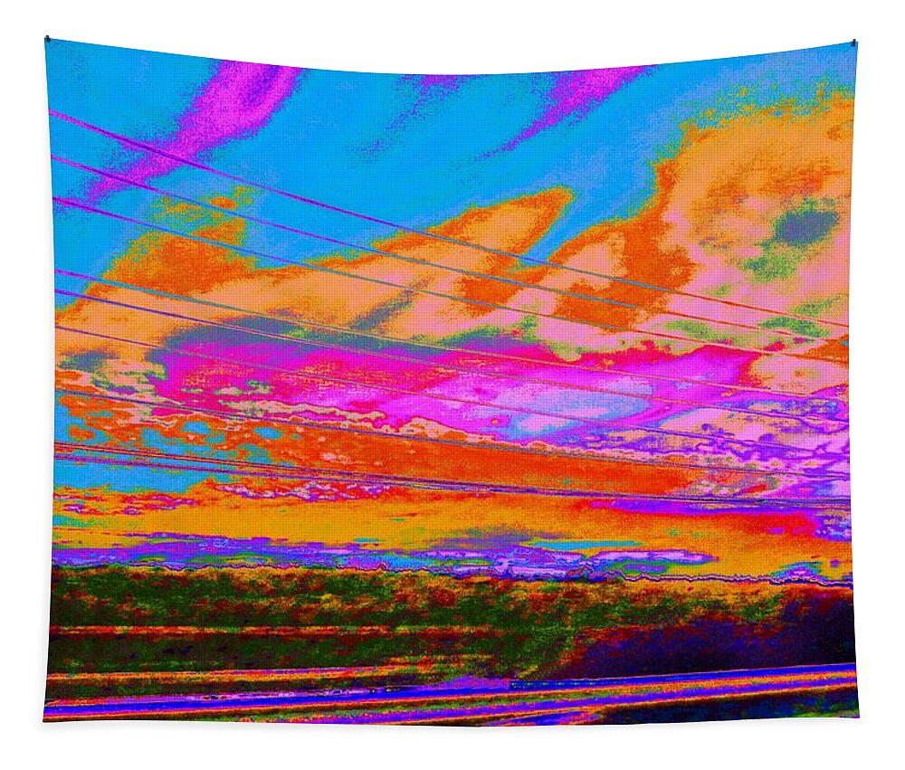 Super Bright Land-waterscape Cloudscape Photo Digitally Manipulated Contemporary Modern Tapestry featuring the digital art Kennebec River Neon by Priscilla Batzell Expressionist Art Studio Gallery