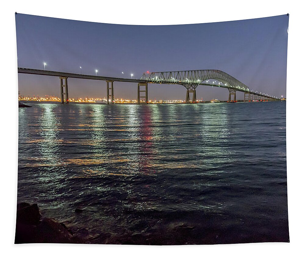 2d Tapestry featuring the photograph Key Bridge At Night by Brian Wallace