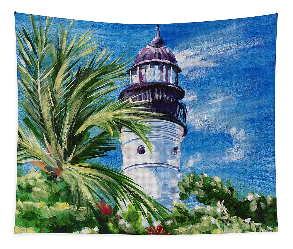 Florida Tapestry featuring the painting Key West Lighthouse by Alan Metzger