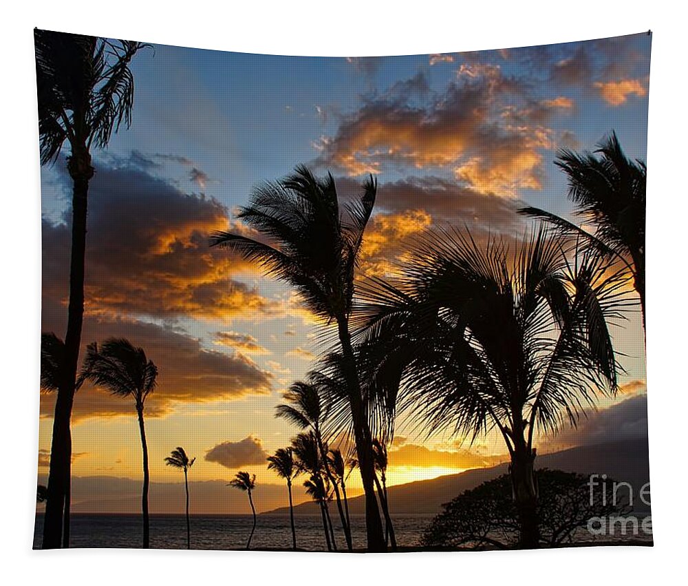 Dusk Tapestry featuring the photograph Kihei at dusk by Peggy Hughes