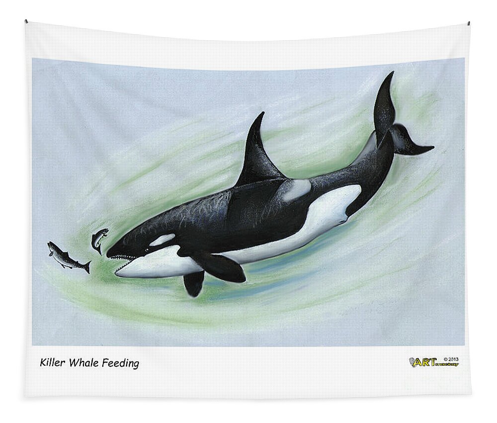 Whales Tapestry featuring the pastel Killer Whale Feeding by Art MacKay