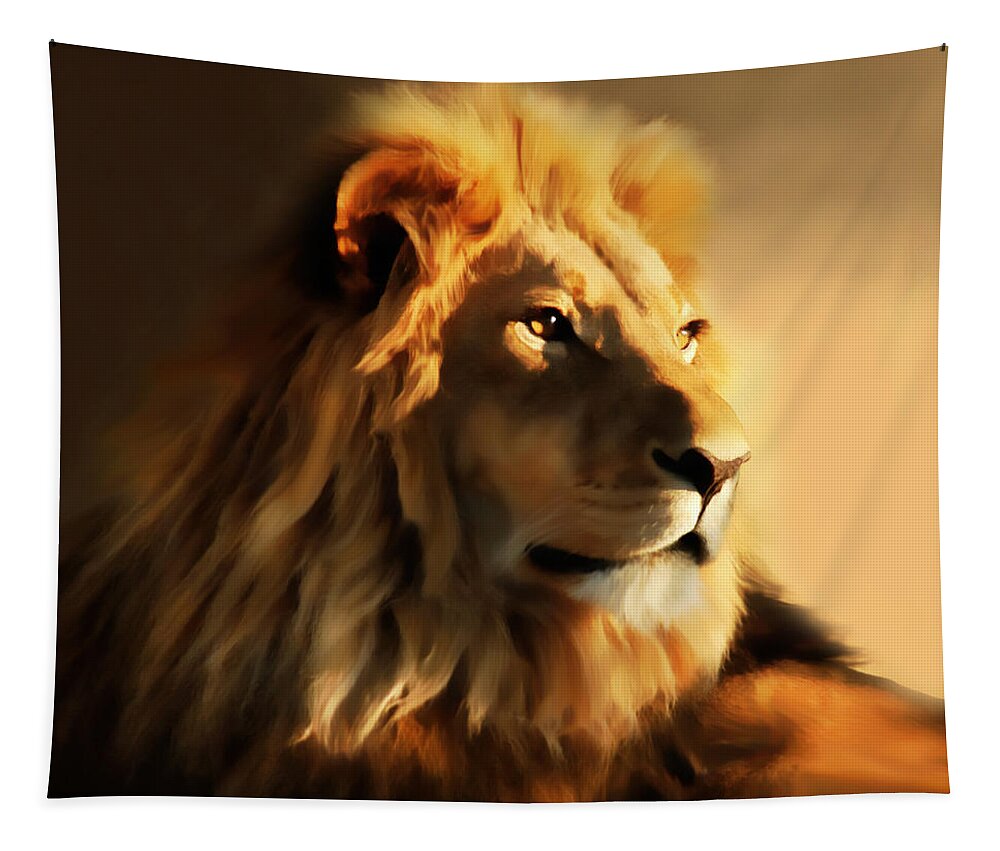 Colorful Tapestry featuring the painting King Lion Of Africa by Georgiana Romanovna