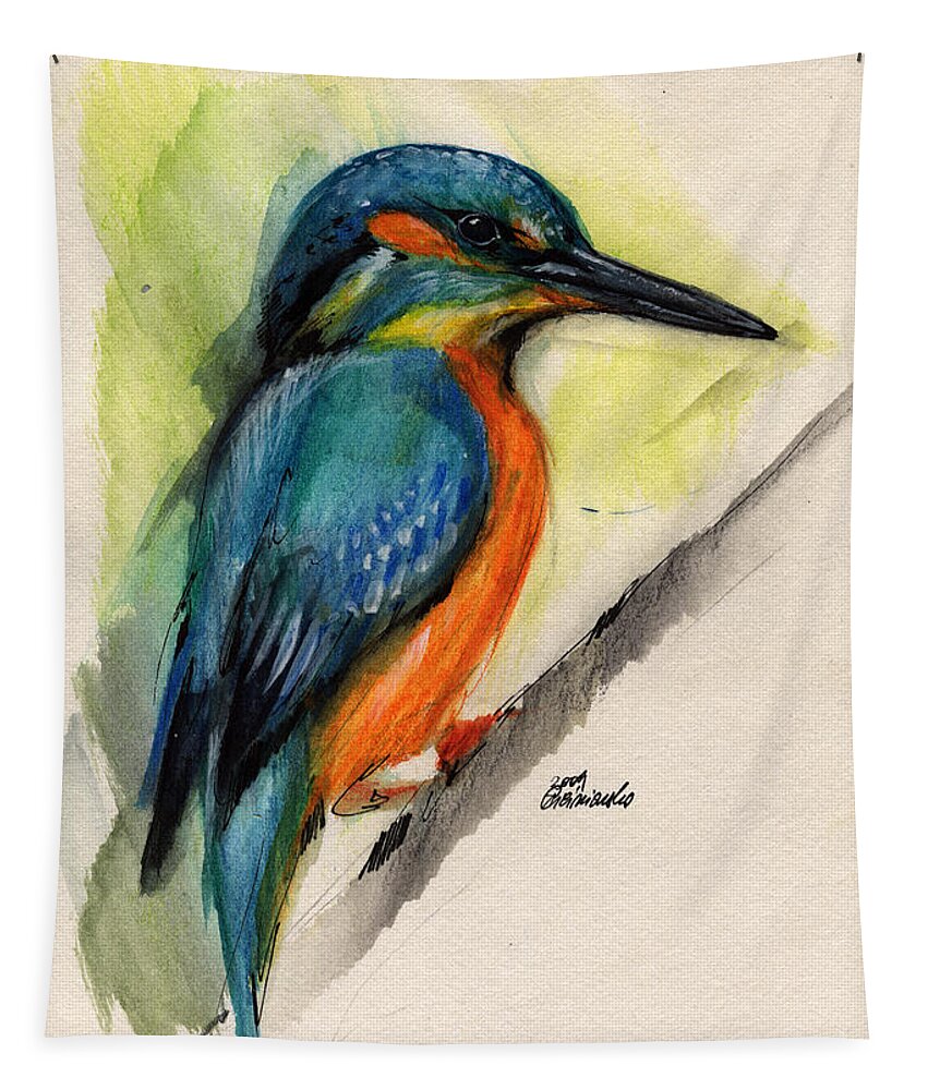 Kingfisher Tapestry featuring the painting Kingfisher by Ang El