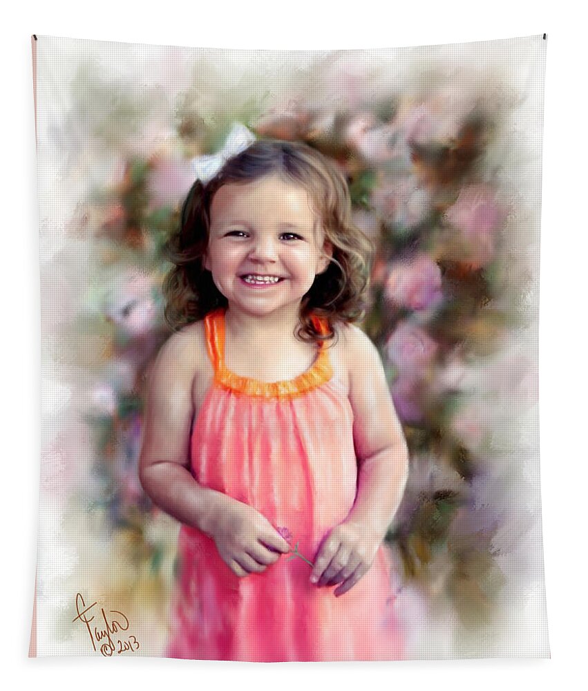 Children's Paintings Tapestry featuring the painting Kinsley in the Garden by Colleen Taylor