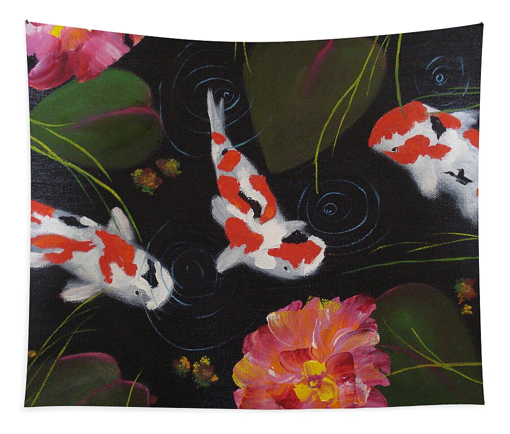 Koi Tapestry featuring the painting Kippycash Koi by Judith Rhue