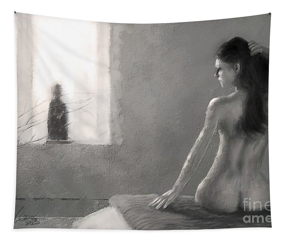 Female Tapestry featuring the digital art Kissed - two-color by Jon Munson II