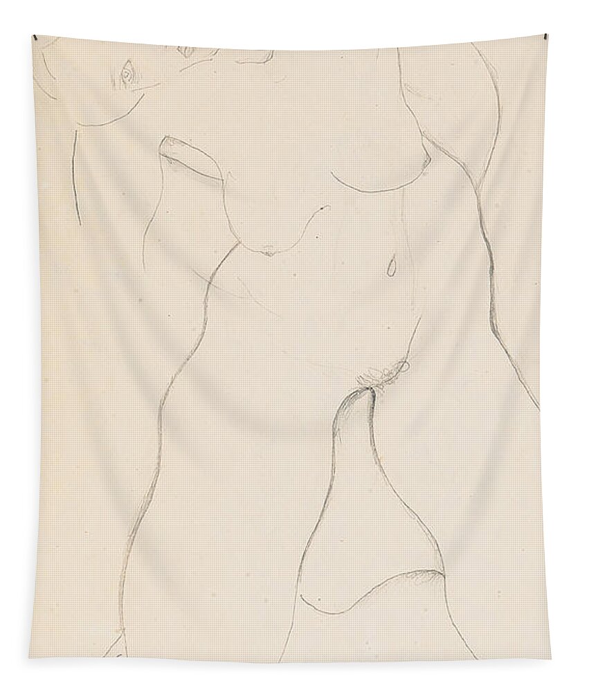 Egon Schiele Tapestry featuring the drawing Kneeling female nude by Egon Schiele
