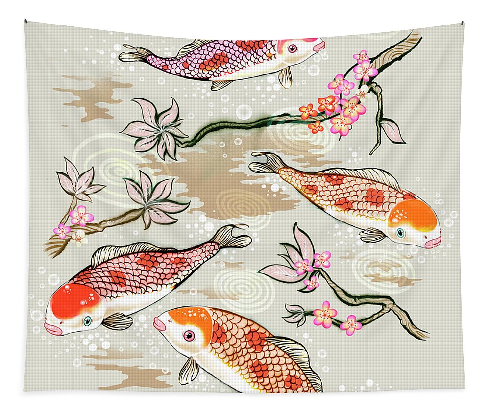 Animal Tapestry featuring the photograph Koi Fish Swimming In Pond by Ikon Ikon Images