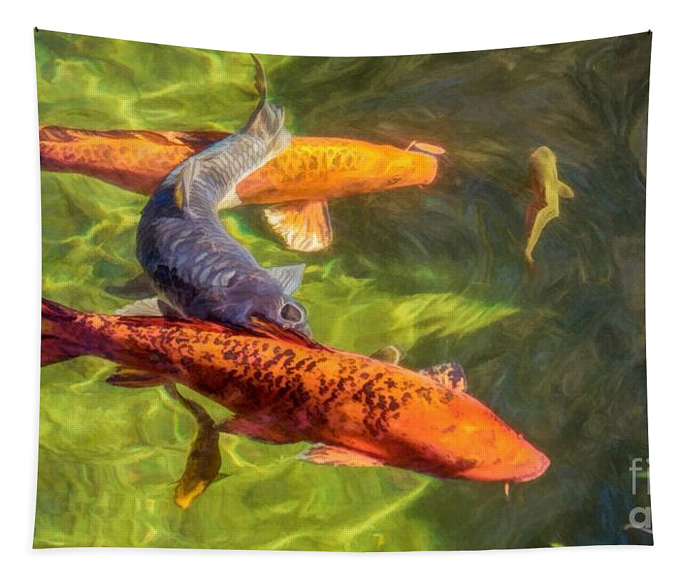 Pond Tapestry featuring the photograph Koi by Peggy Hughes