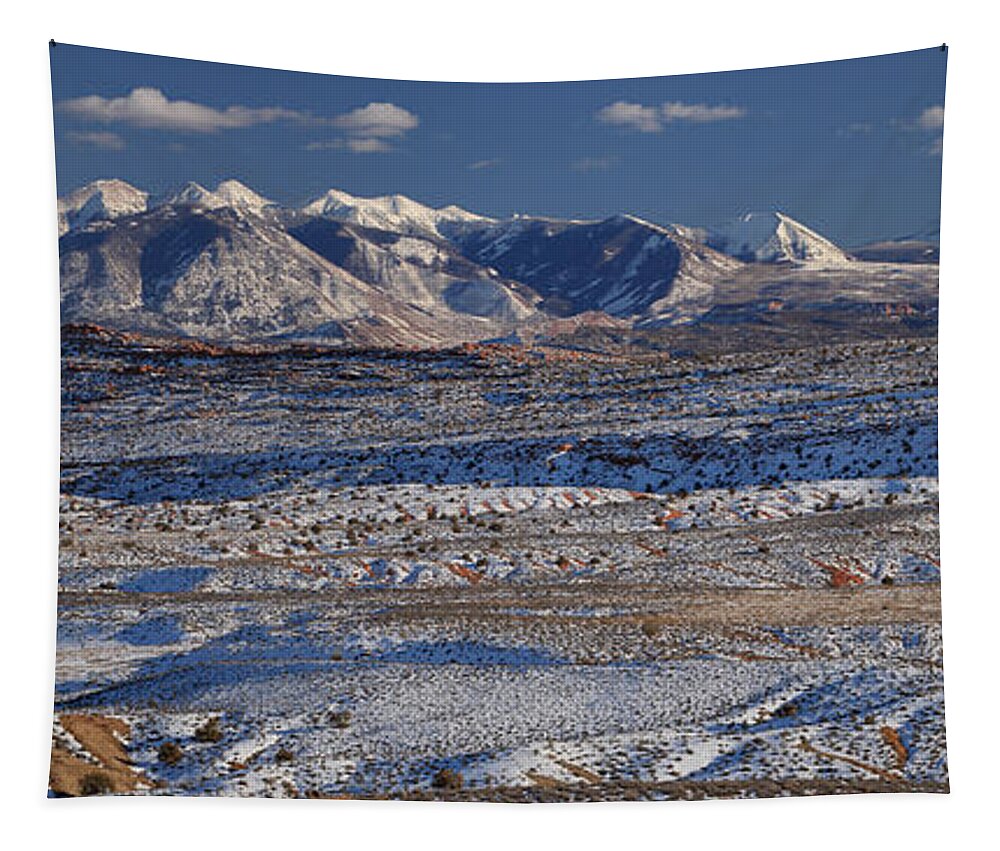  Tapestry featuring the photograph La Sal Mountain Range by Adam Jewell
