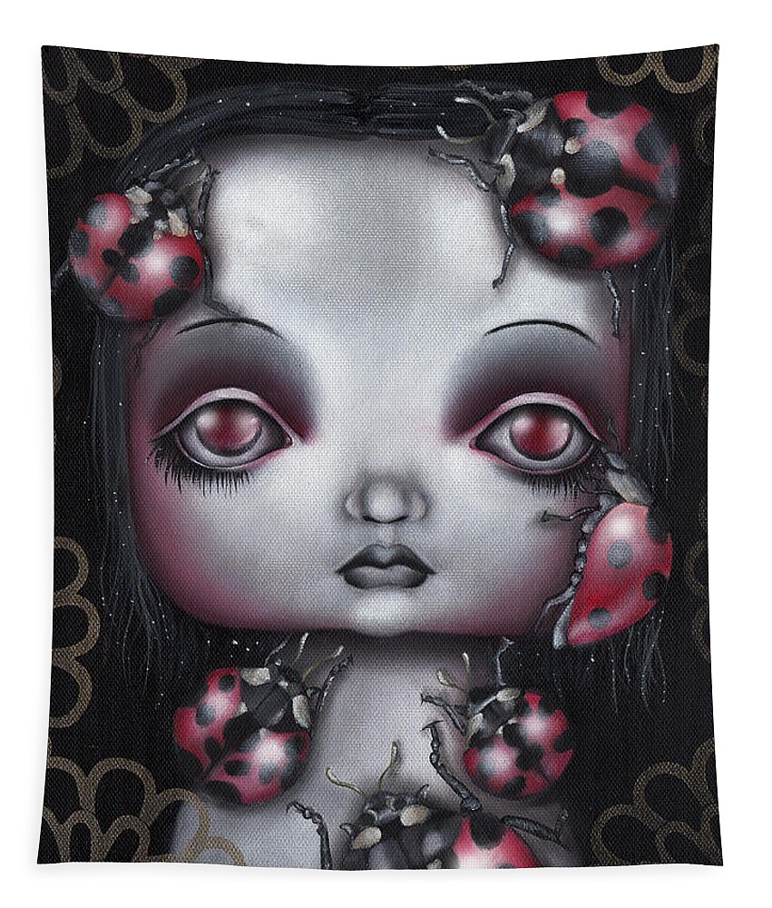 Lady Bug Tapestry featuring the painting Lady Bug Girl by Abril Andrade