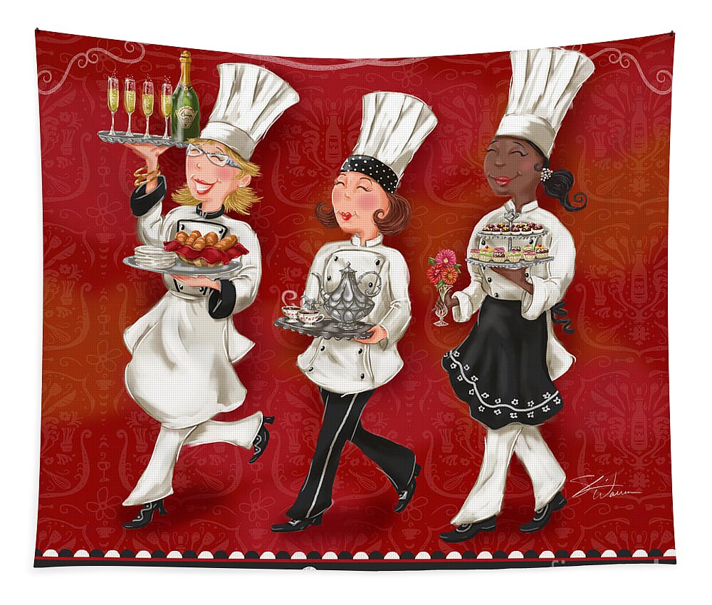 Chef Tapestry featuring the mixed media Lady Chefs - Brunch by Shari Warren