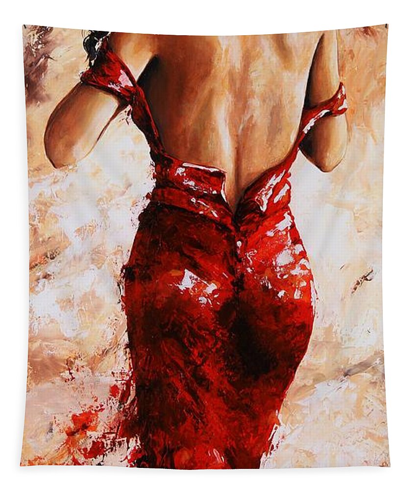 Lady Tapestry featuring the painting Lady in Red #24 large by Emerico Imre Toth