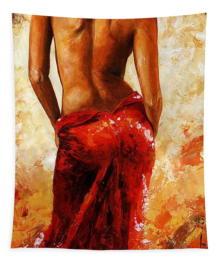 Lady Tapestry featuring the painting Lady in red 27 by Emerico Imre Toth