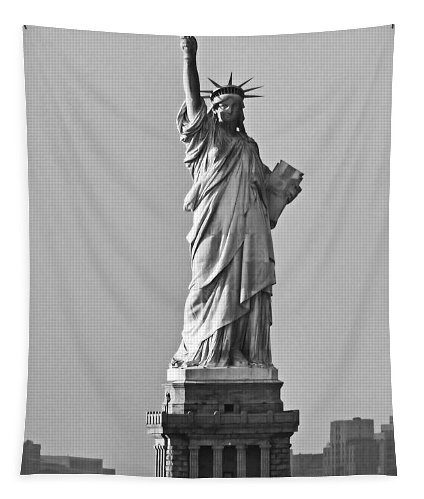 Statue Of Liberty Tapestry featuring the photograph Lady Liberty Black and White by Kristin Elmquist