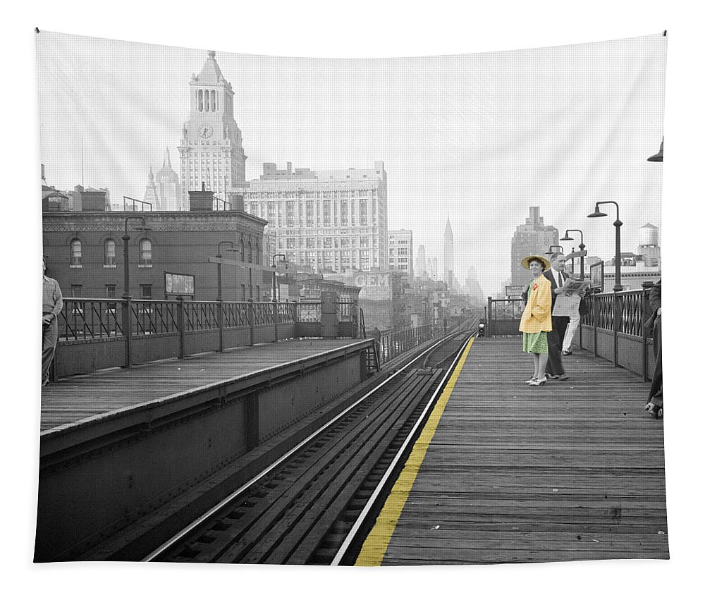 New York Tapestry featuring the photograph Lady on the El by Andrew Fare