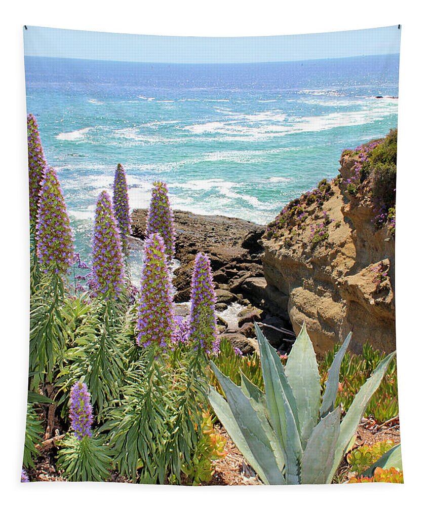 Coast Tapestry featuring the photograph Laguna Coast with Flowers by Jane Girardot