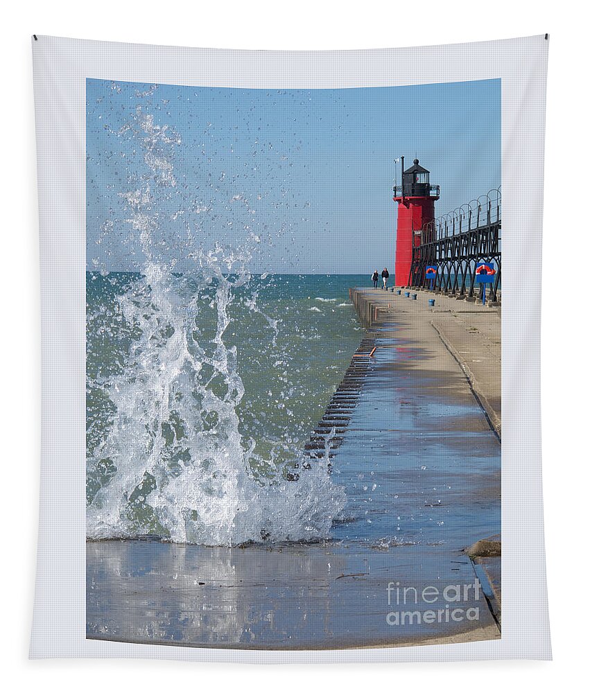 Lighthouse Tapestry featuring the photograph Lake Michigan Splash by Ann Horn