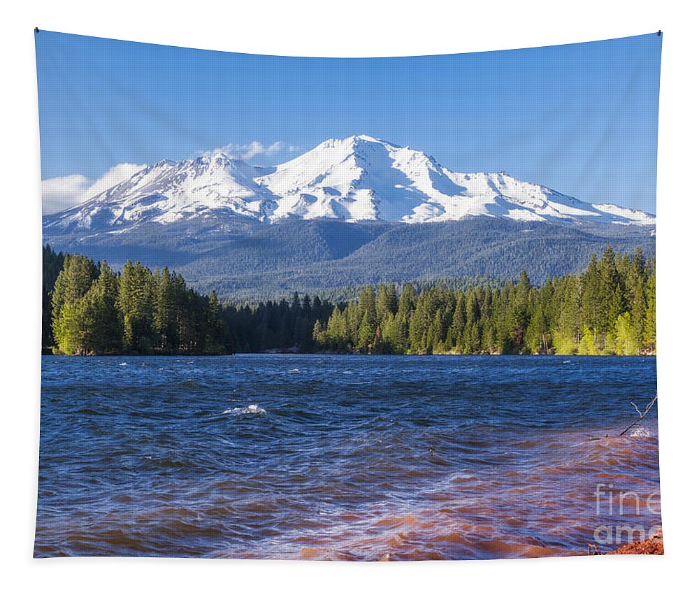 Mt Shasta Tapestry featuring the photograph Lake Siskiyou and Mt Shasta by Ken Brown