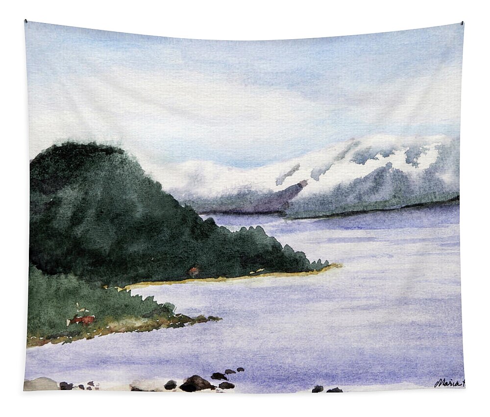 Landscape Tapestry featuring the painting Lake Tahoe in Snow by Maria Hunt