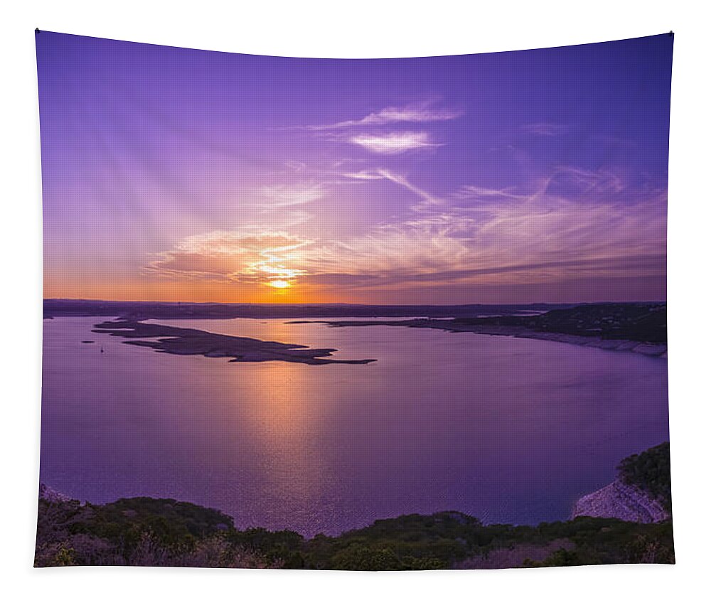 Lake Travis Sunset Tapestry featuring the photograph Lake Travis Sunset by David Morefield