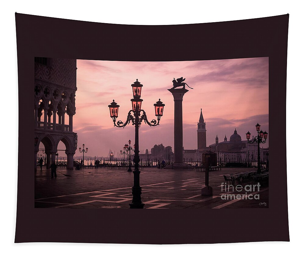 Lamppost Tapestry featuring the photograph Lamppost of Venice by Prints of Italy