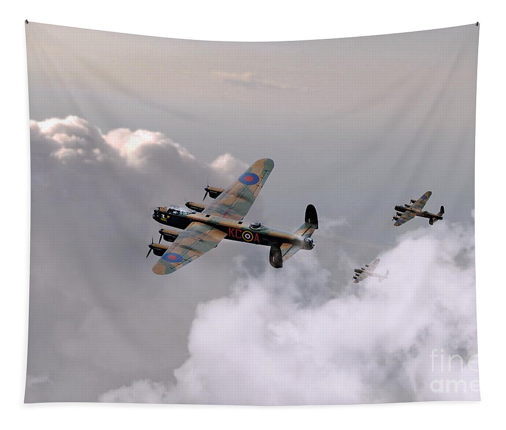 Lancaster Tapestry featuring the digital art Lancasters Forming Up by Airpower Art