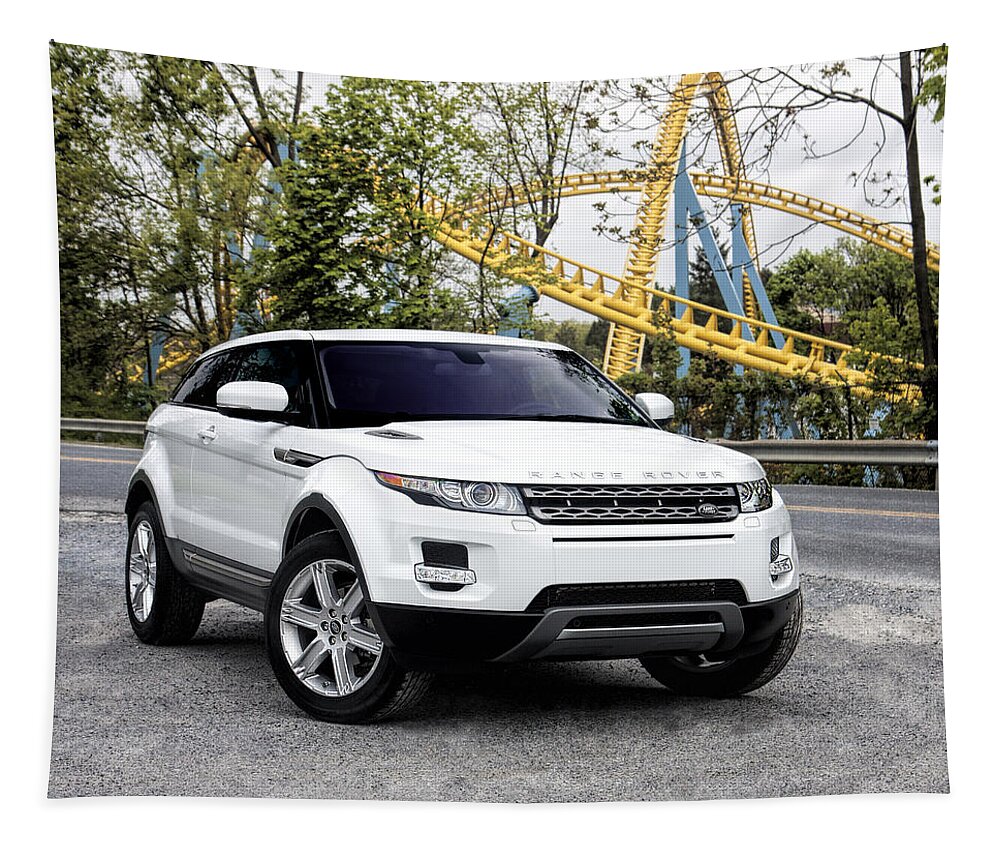 Evoque Tapestry featuring the photograph Land Rover Evoque at Hersheypark by Jean Macaluso