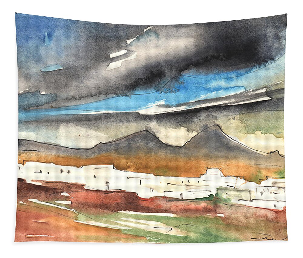 Travel Tapestry featuring the painting Landscape of Lanzarote 01 by Miki De Goodaboom