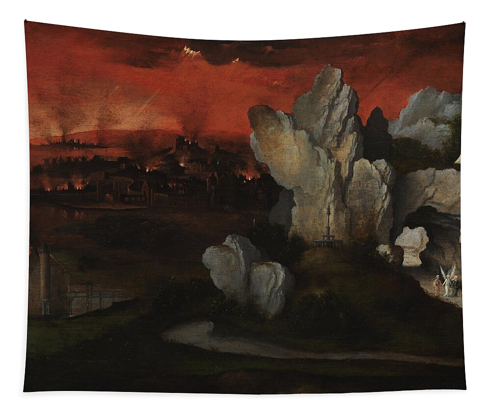 Joachim Patinir Tapestry featuring the painting Landscape with the Destruction of Sodom and Gomorrah by Joachim Patinir