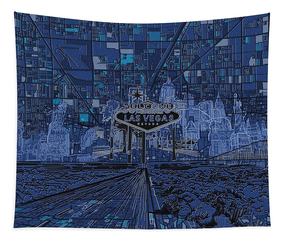 Las Vegas Tapestry featuring the painting Las Vegas Skyline by Bekim M