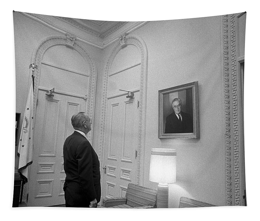  Lbj Tapestry featuring the photograph LBJ Looking At FDR by War Is Hell Store