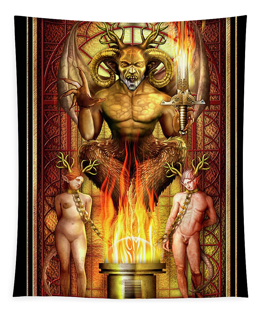 Tarot Tapestry featuring the drawing Le Diable by MGL Meiklejohn Graphics Licensing