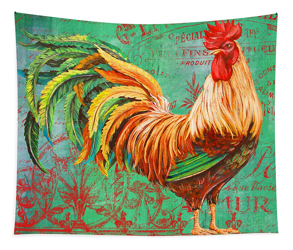 Acrylic Painting Tapestry featuring the painting Le Rooster Heaven-A by Jean Plout
