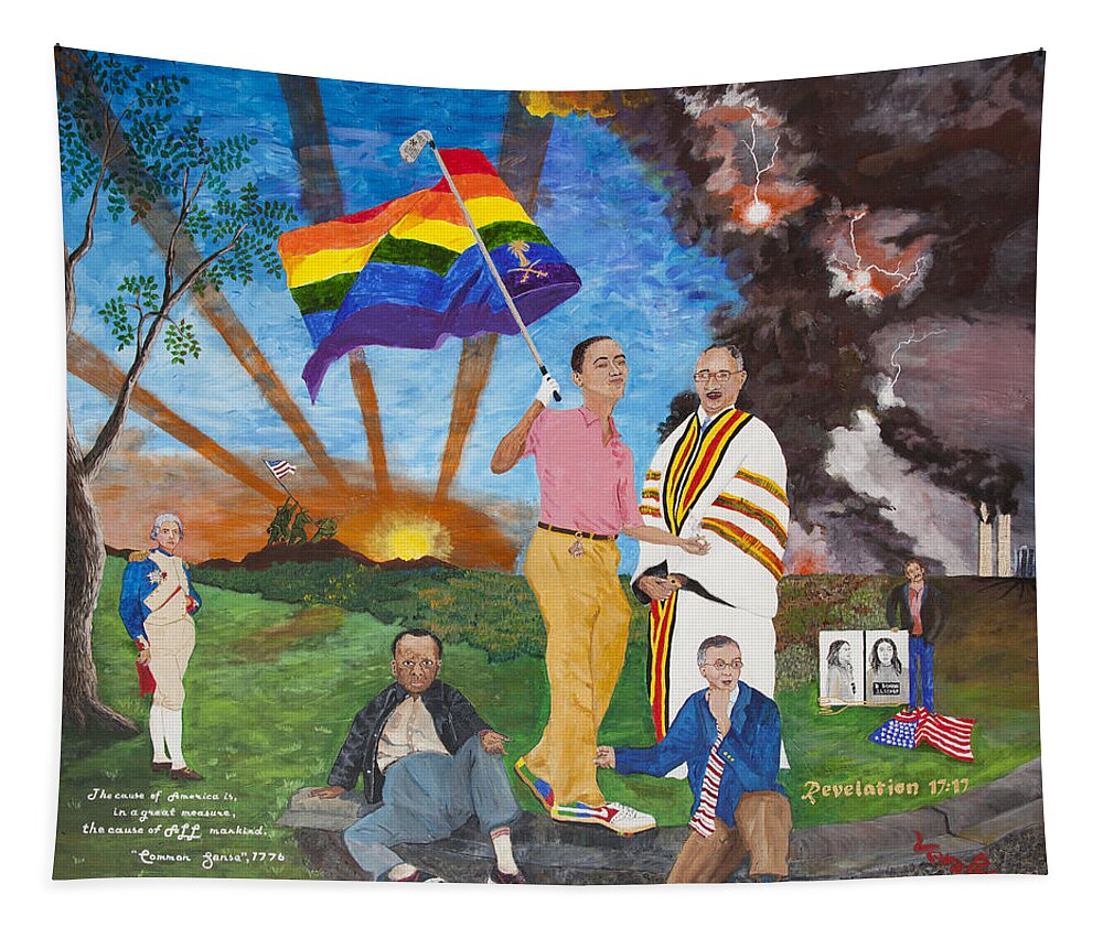 Whimsical Obama Tapestry featuring the painting Leading Obama Left by Mark Robbins