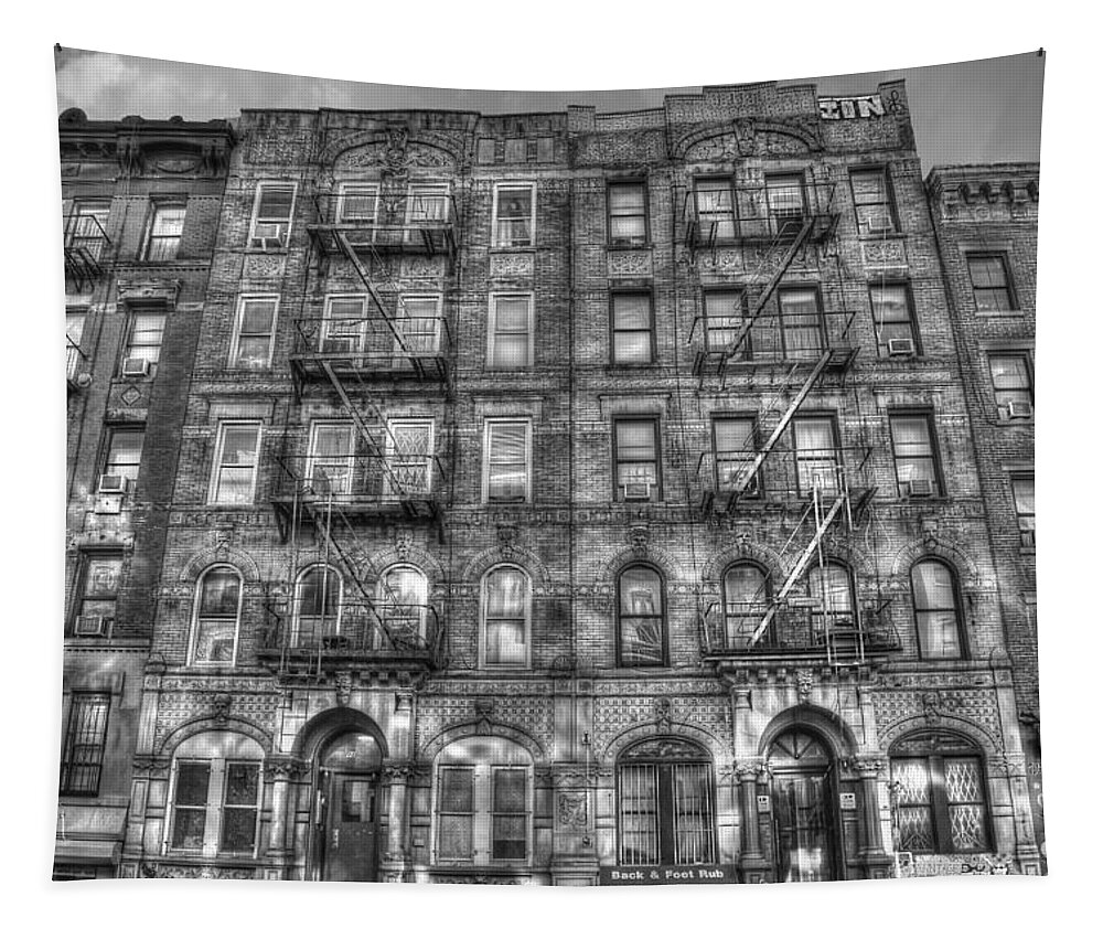 Led Zeppelin Tapestry featuring the photograph Led Zeppelin Physical Graffiti Building in Black and White by Randy Aveille