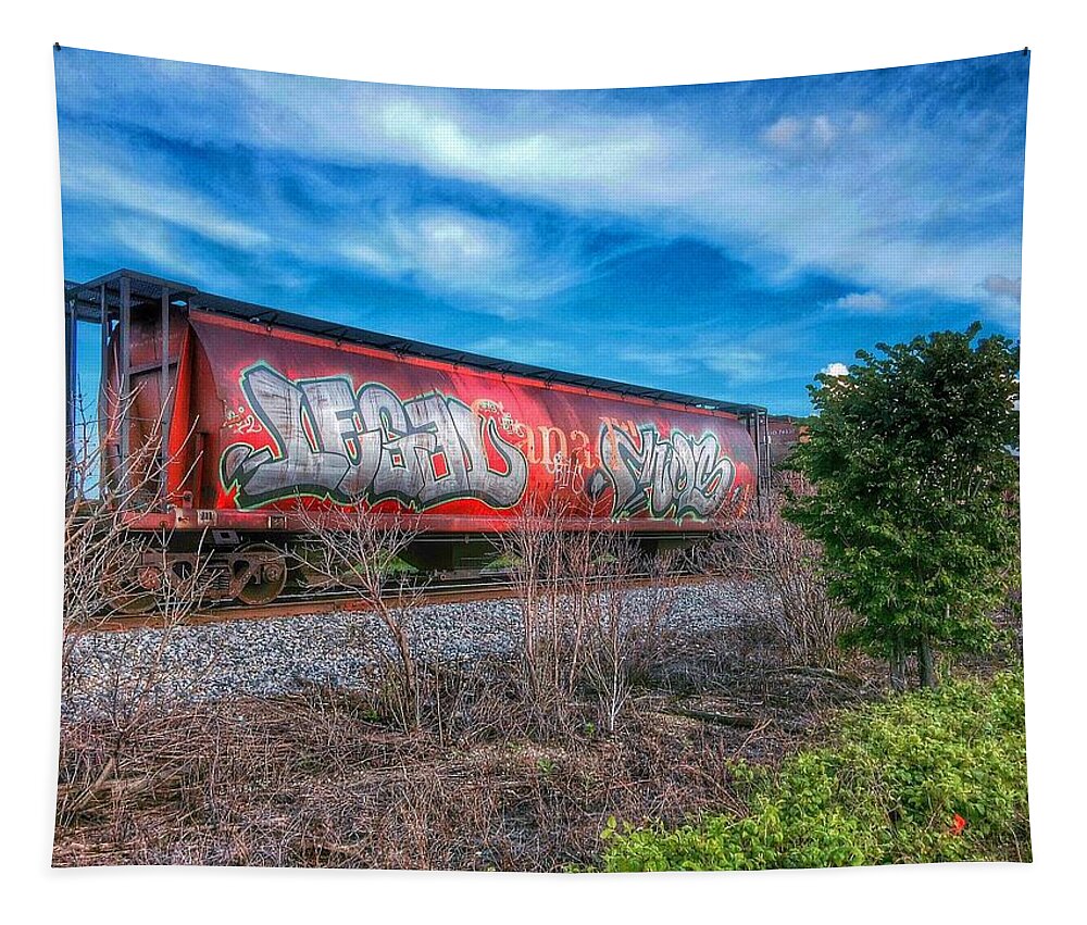 Graffiti Tapestry featuring the photograph Legal Red Car by Nick Heap